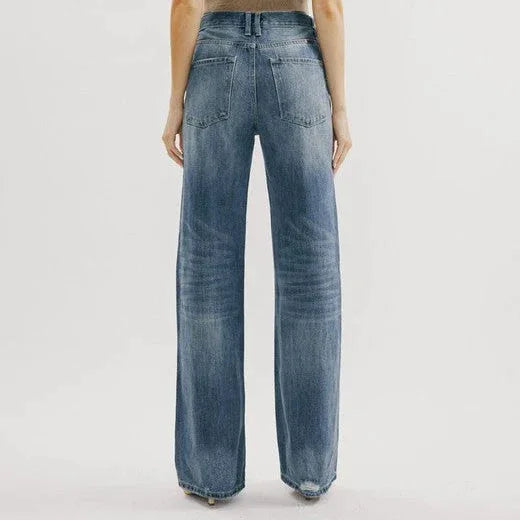 Ripped Washed High New Simple Street Loose Straight-leg Denim Jean