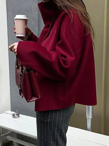 Retro Wine Red Casual Coat