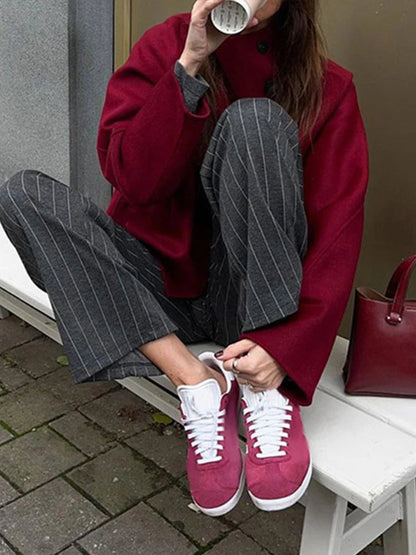 Retro Wine Red Casual Coat