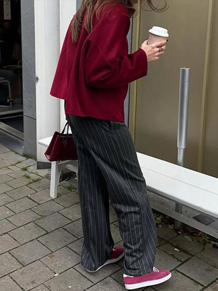 Retro Wine Red Casual Coat