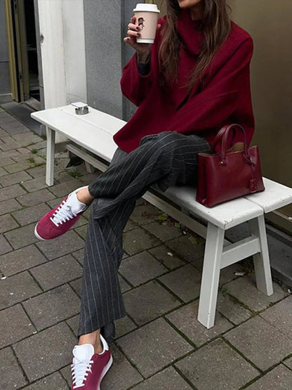 Retro Wine Red Casual Coat