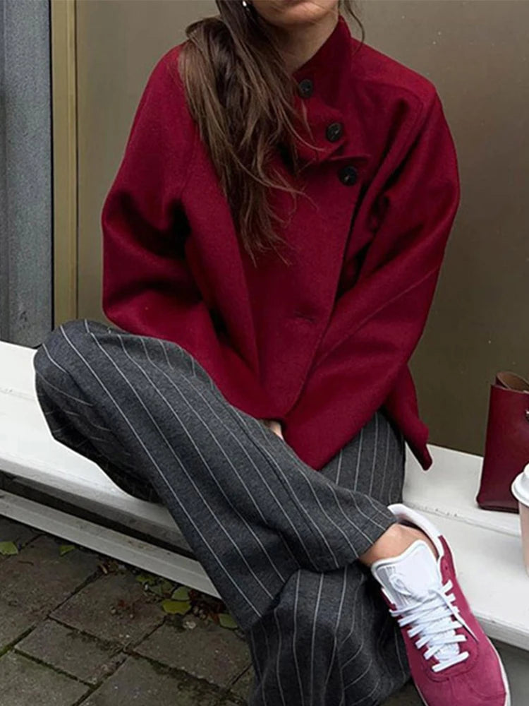 Retro Wine Red Casual Coat