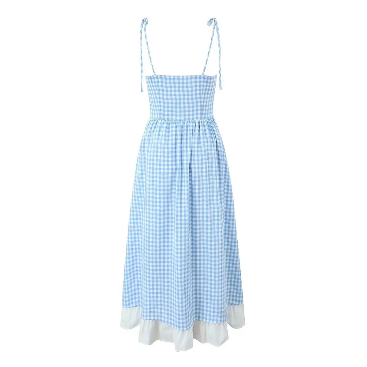 Blue High Slit Tie Graceful Up Stripe Midi Dress