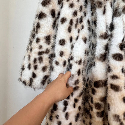 Long Belted Leopard Charming Faux Fur Coat