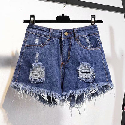 Tassel Detail Shorts Waist High and Denim with for Pockets Women