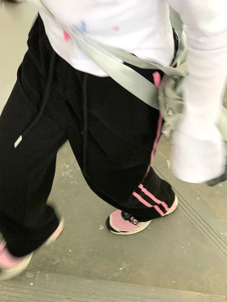 Black Sweatpants Stylish With Pink Stripes