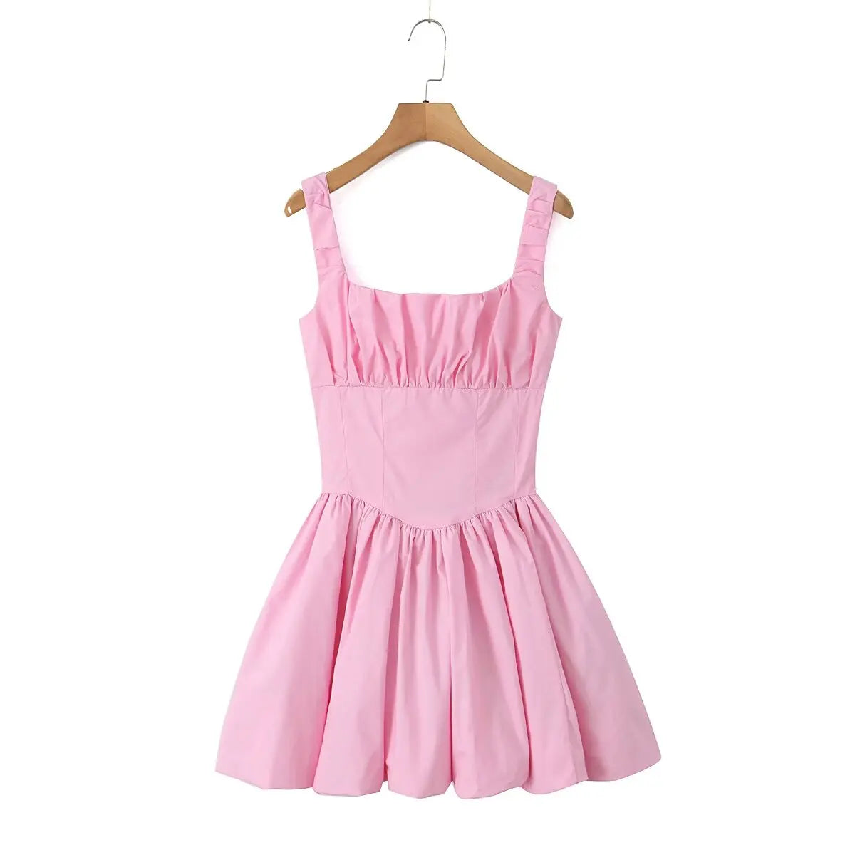 Ruched Puff Stylish Strap Mini Dress