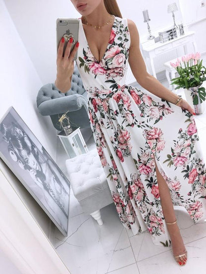 V-neck Evening Fashion Party for Elegant - Split Gown Warm-Season with Women's Side Gown Clubwear