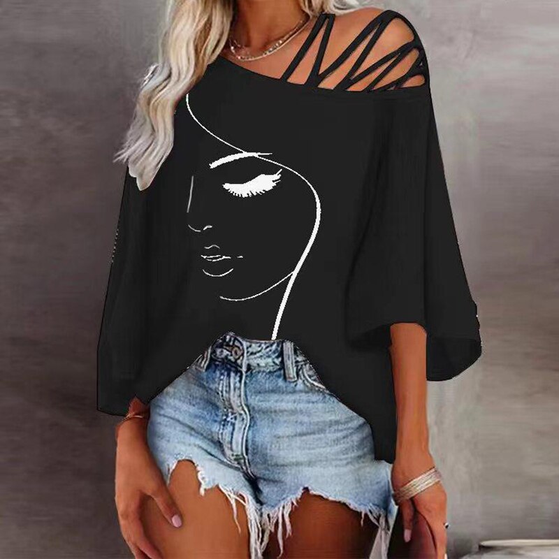 Abstract Skew Women Bandage Design and Blouse Neckline with Tee Detail