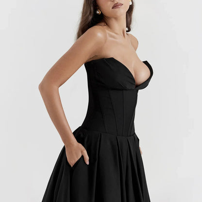 Adriana Midi A-Line Charming Strapless Corset Dress