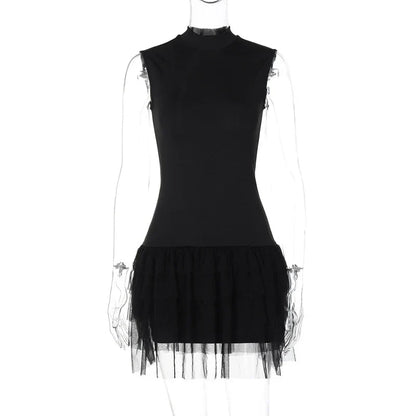 Black Fringe Stylish Tank Mini Dress