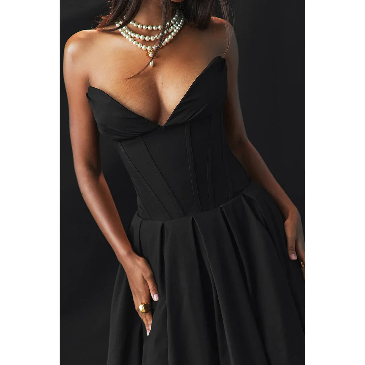 Adriana Midi A-Line Charming Strapless Corset Dress