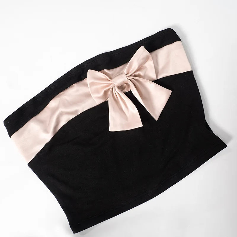 Black Tube Pink Charming Bow Crop Top