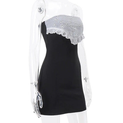 Black Tube Lace Charming Patchwork Mini Dress