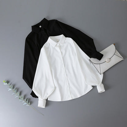 Blouse Lantern Women's Blouse White Sleeves Button Up with Vintage Black