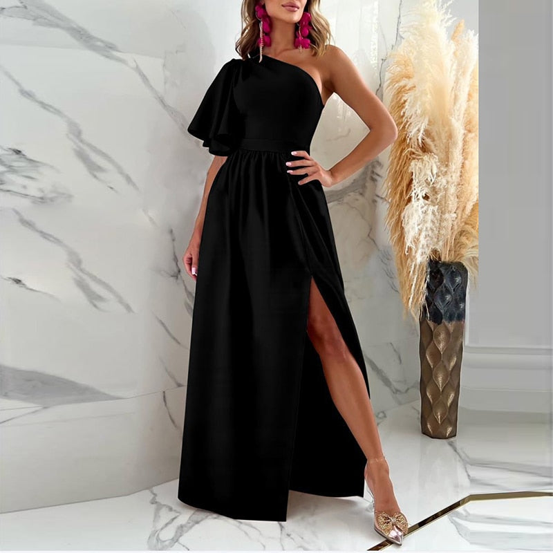 Sexy Off Shoulder Trendy Backless Slit Maxi Dress