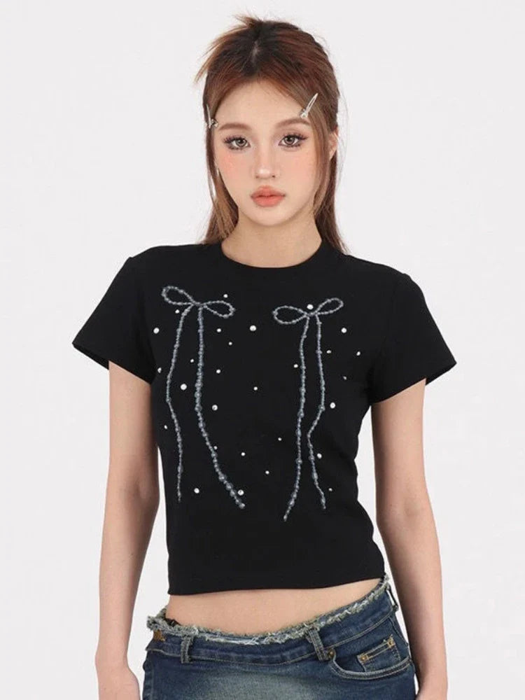 Black Bow Stylish Print Tee