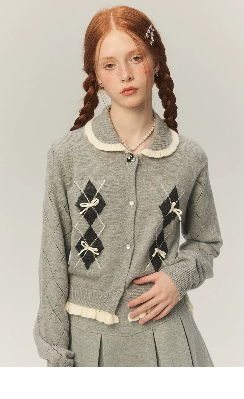 Argyle Collar Stylish Buttoned Knitted Cardigan