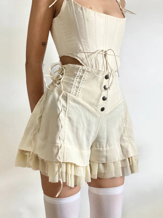 Cosybreezee - Retro Charm Bandage Ruffle Shorts