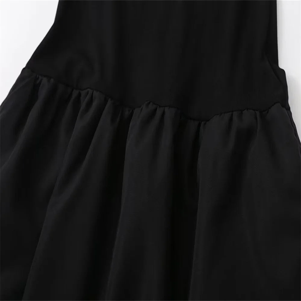 Black Mock Neck Charming Puff Skirt Mini Dress