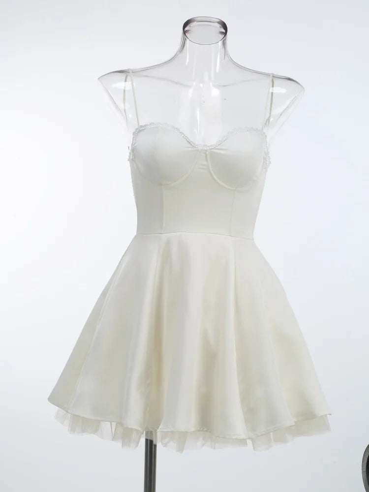 Satin Tulle Frill Charming Strap Mini Dress