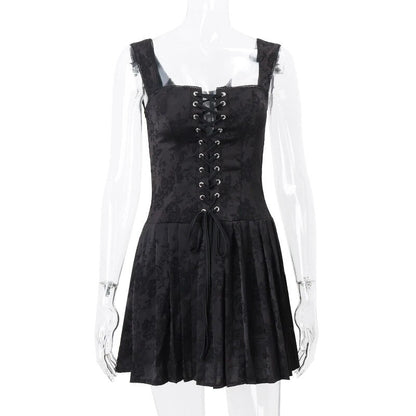 Black Front Stylish Lace-Up Mini Dress