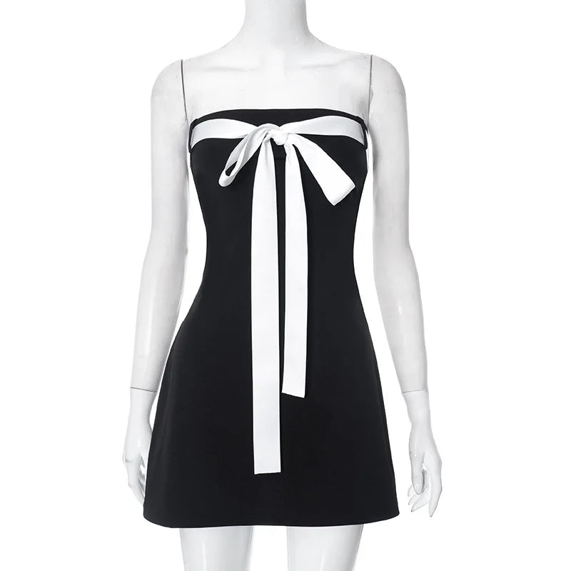 Black Tube White Charming Bow Mini Dress