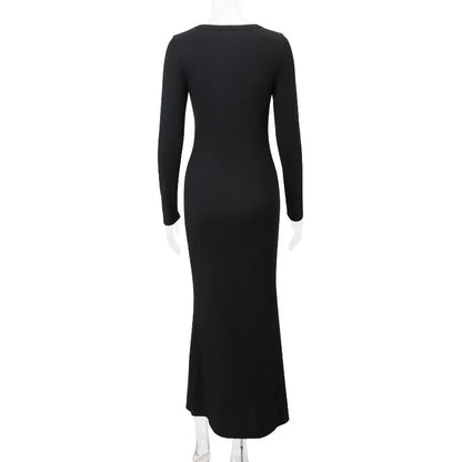 Black Long SLeeve Hollow Graceful Cut Out Midi Dress