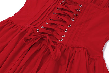 Red Corset Strap Charming Frill Mini Dress