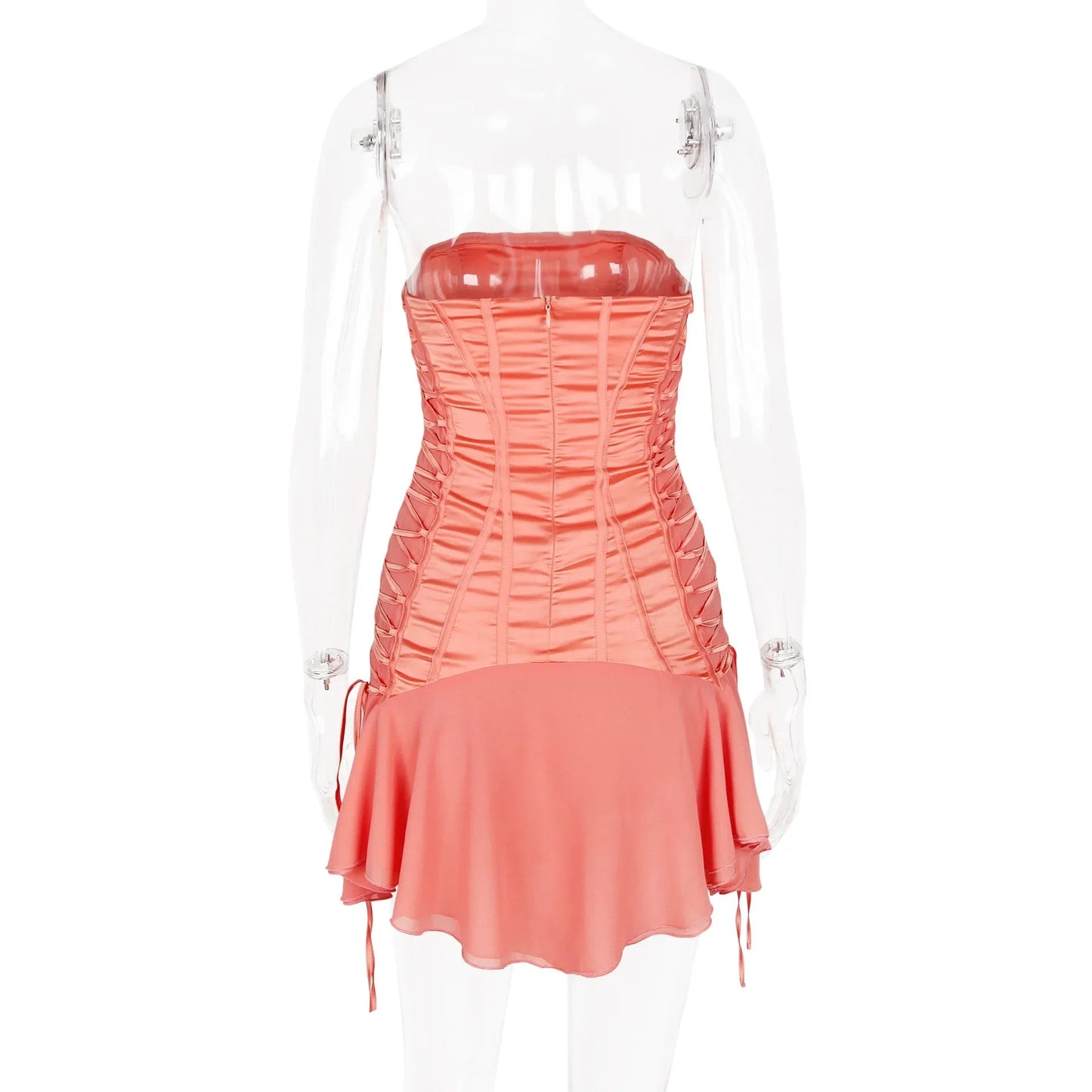 Satin Lace Up Charming Bandage Strapless Mini Dress