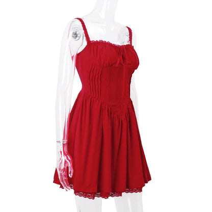 Red Corset Strap Charming Frill Mini Dress