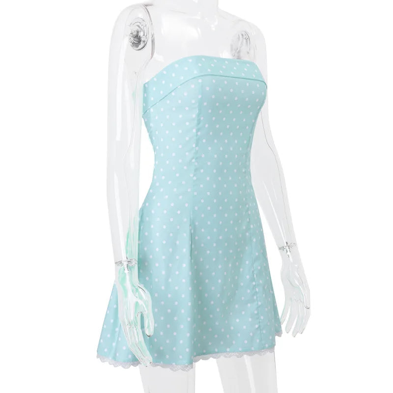 Blue Strapless Polka Charming Dot Mini Dress