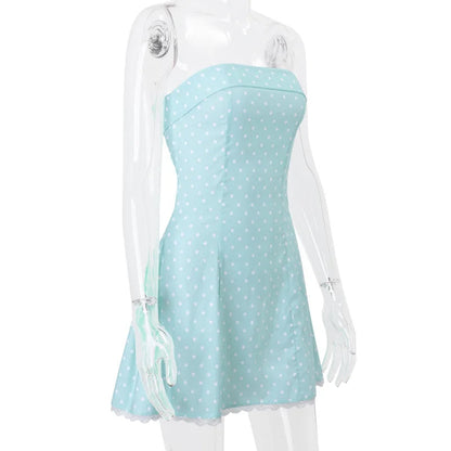 Blue Strapless Polka Charming Dot Mini Dress