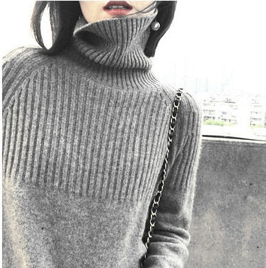 Sweater New Autumn/Winter Solid Neckline 2024 Color Winter Loose Blouse Pullover Ladies High Jumpers