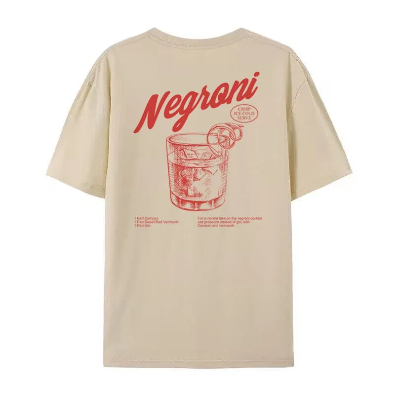 Negroni Back Print Charming Retro Style T-Shirts