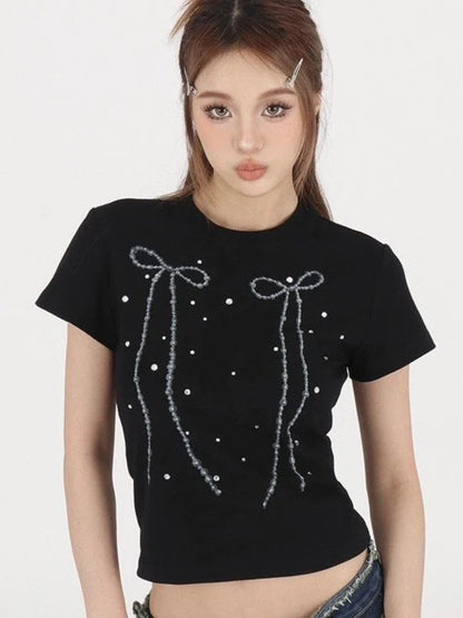 Black Bow Stylish Print Tee