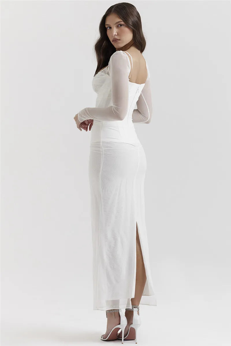 Sheer Long Sleeve Charming Bodycon Maxi Dress