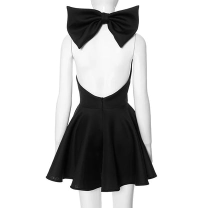 Big Bow Halter Charming Flare Mini Dress