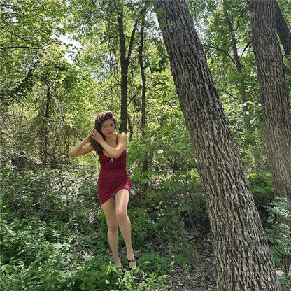 Red V-Neck Bow Charming Sleeveless Mini Dress