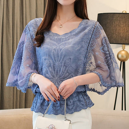 Sweet Spring Lace Fashion and Women's Warm-Season Out Hollow 2024 White Blouse Top