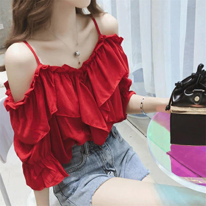 Blouse Ruffle Warm-Season Chiffon Tops Youth Blouse Fashion Women Clothes