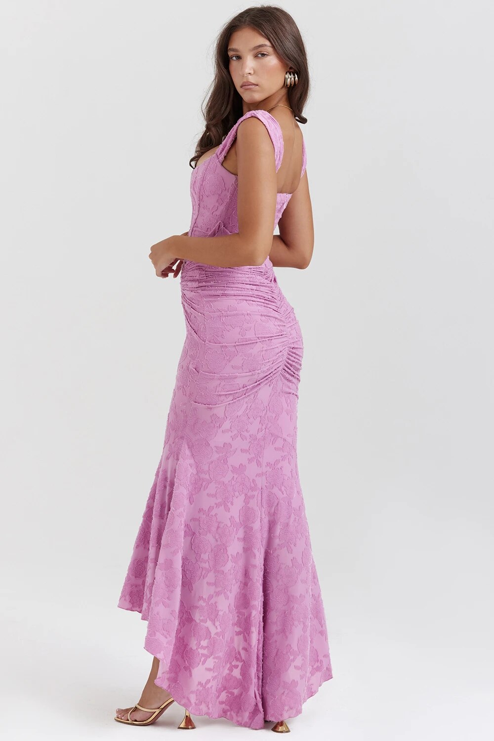 Purple Lace Floral Charming Frill Corset Maxi Dress