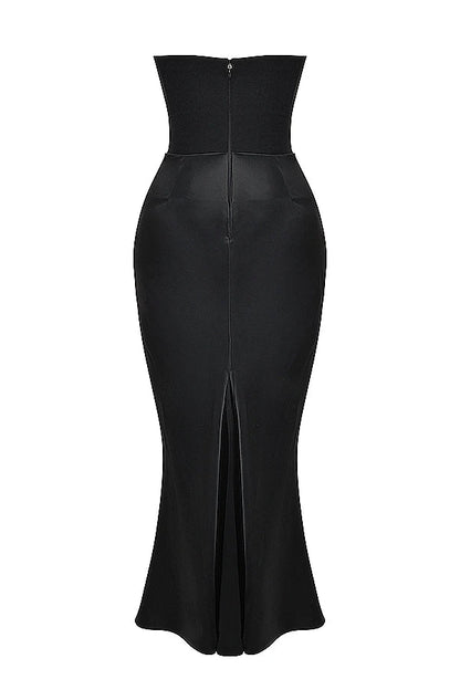 Black Corset Tube Charming Satin Maxi Dress