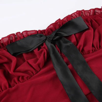 Red Tube Ruched Charming Bow Mini Dress