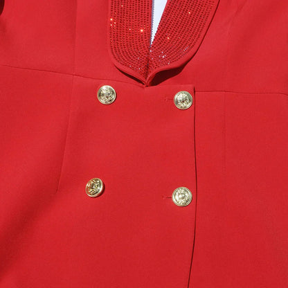 Red Sequin Collar Charming Open Back Blazer Dress