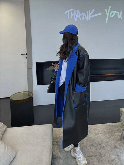 Blue Fur Double-Sided Charming Leather Long Jacket