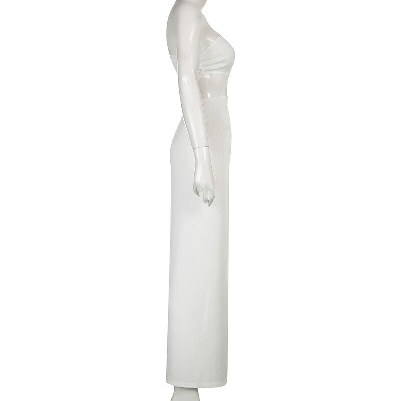 White Shoulder Parties - Women for Split Gown One for Gown and Full-Length Warm-Season Elegant Long Beachwear