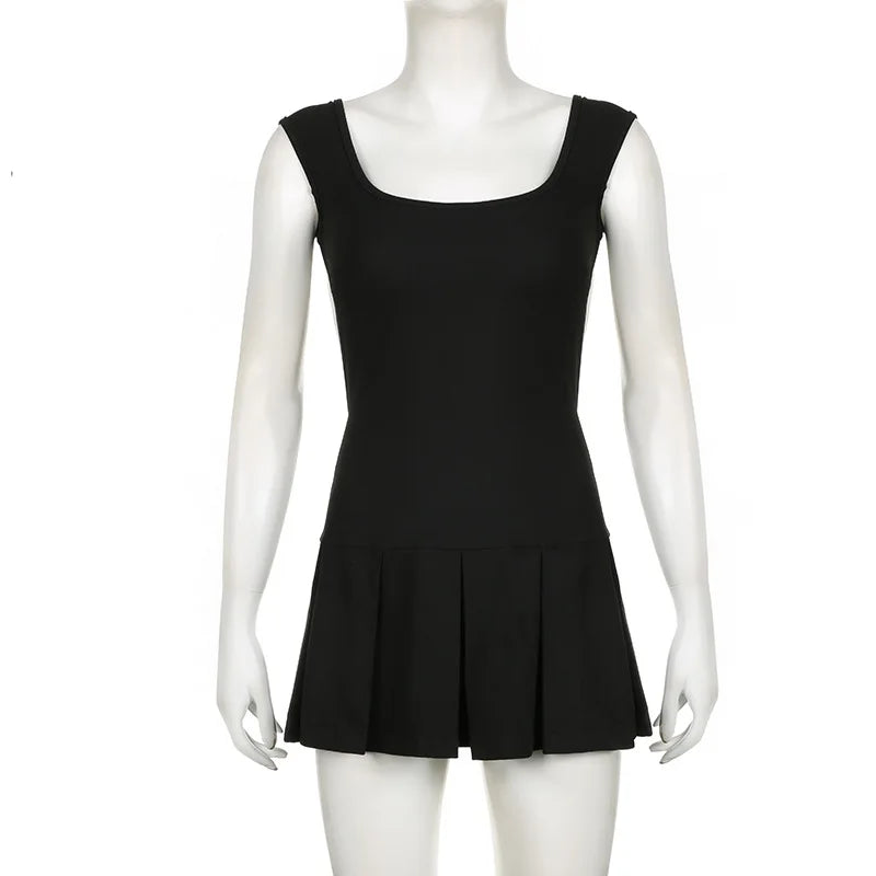 Black Backless Tie-Up Charming Pleated Mini Dress