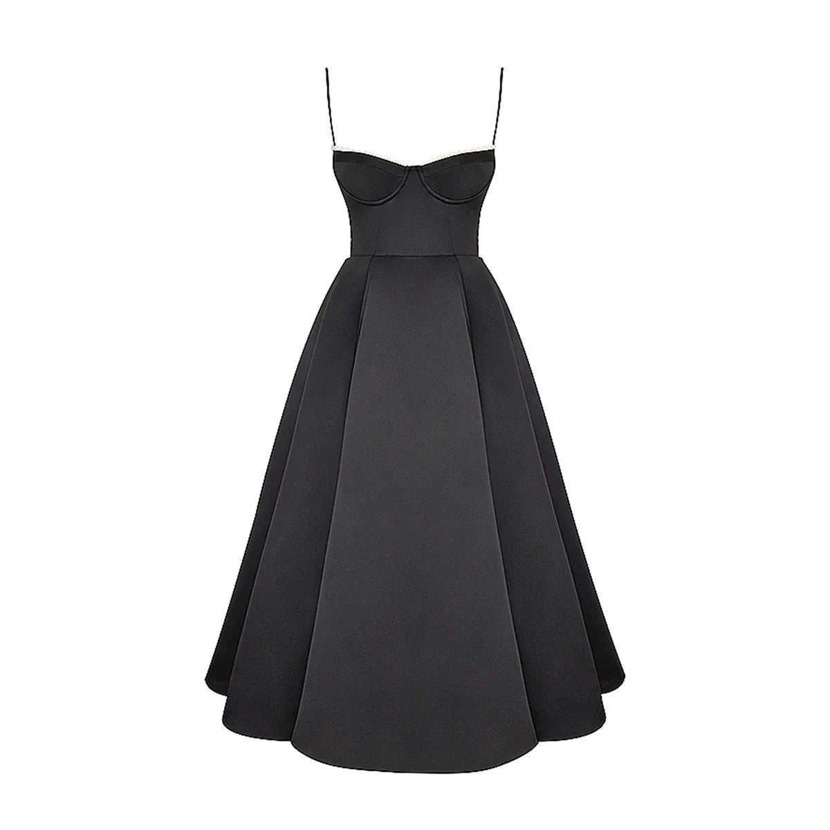 Satin Tulle Flare Charming Strap Cupped Midi Dress