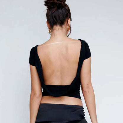 Black Short Stylish Sleeve Backless Top